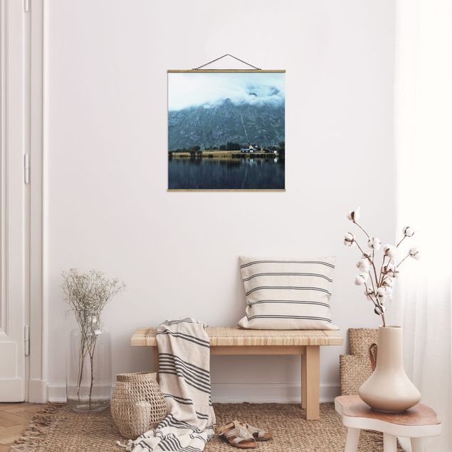 Foto su tessuto da parete con bastone - Riflesso sulle Isole Lofoten - Quadrato 1:1