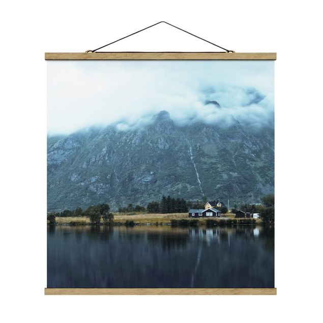 Foto su tessuto da parete con bastone - Riflesso sulle Isole Lofoten - Quadrato 1:1