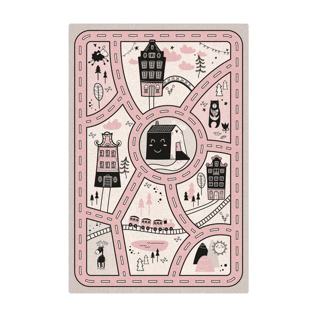Tappetino di sughero - Tappetino educativo Scandinavia - La città rosa - Formato verticale 2:3