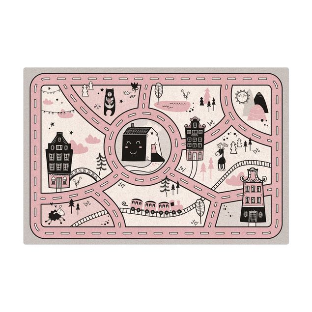 Tappetino di sughero - Tappetino educativo Scandinavia - La città rosa - Formato orizzontale 3:2