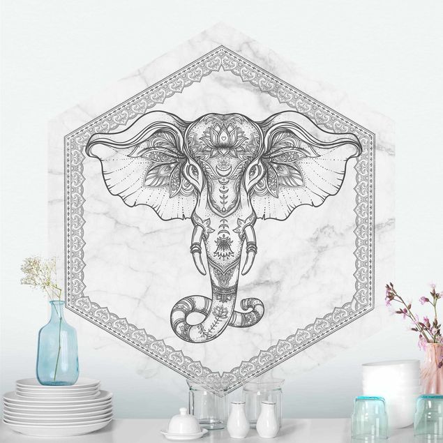 carta da parati grigia camera da letto Elefante spirituale in marmo
