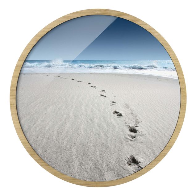 Quadro rotondo incorniciato - Impronte sulla sabbia