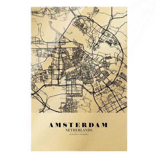 Quadro in vetro - Pianta della città Amsterdam - Classico - Formato verticale
