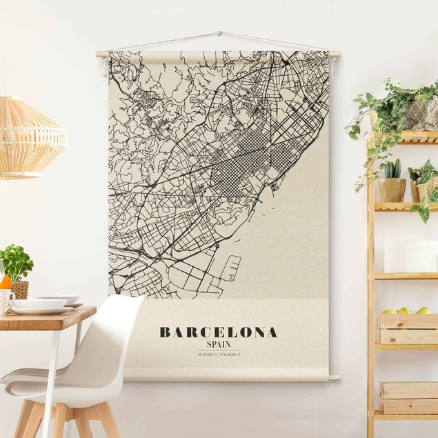 Arazzi da parete moderno Pianta della città Barcellona - Classico
