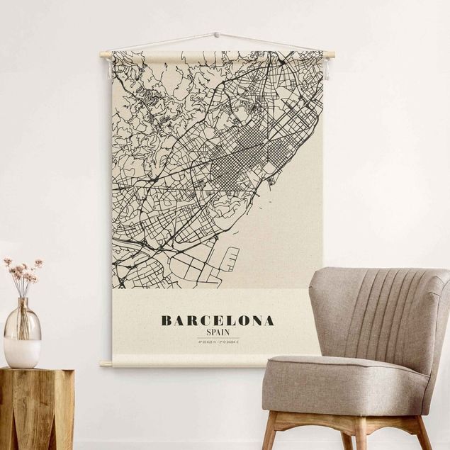 Arazzi da parete mappa del mondo Pianta della città Barcellona - Classico