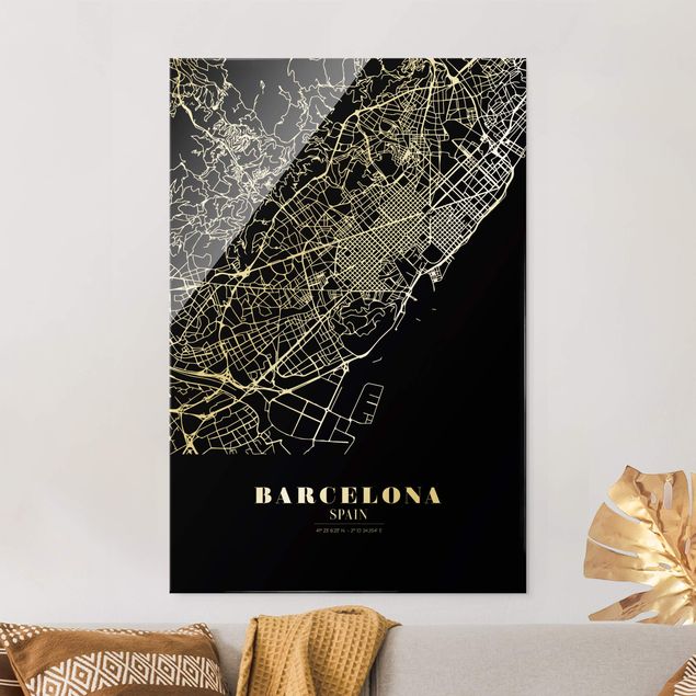 Lavagna magnetica vetro Mappa della città di Barcellona - Nero classico
