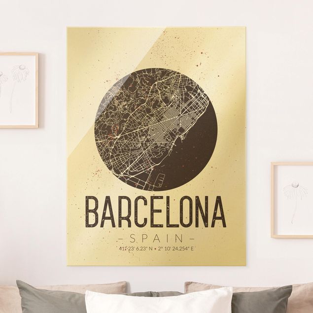 Lavagna magnetica in vetro Mappa della città di Barcellona - Retrò