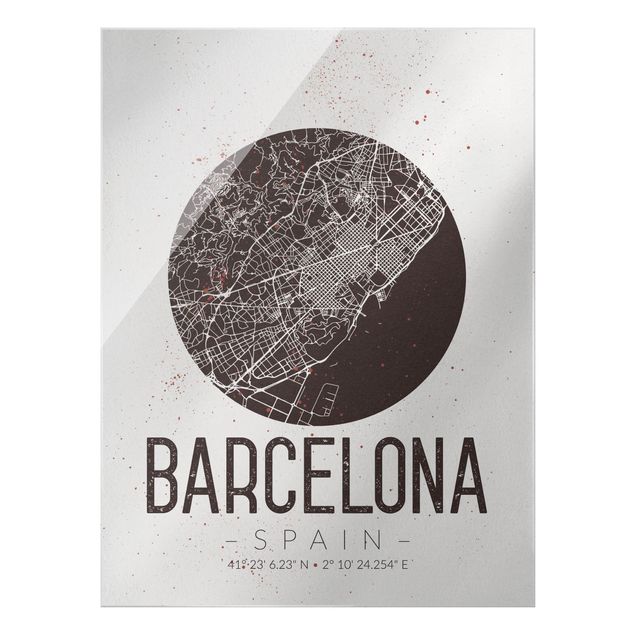Quadro in vetro - Barcelona City Map - Retro - Verticale 3:4