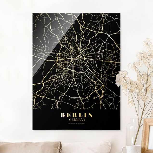 Lavagna magnetica in vetro Mappa della città di Berlino - Nero classico