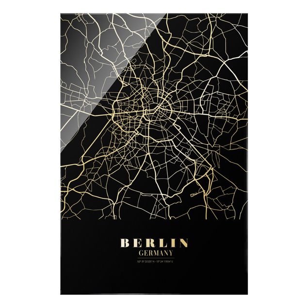 Quadro in vetro - Pianta della città -Berlino - Classico nero - Formato verticale