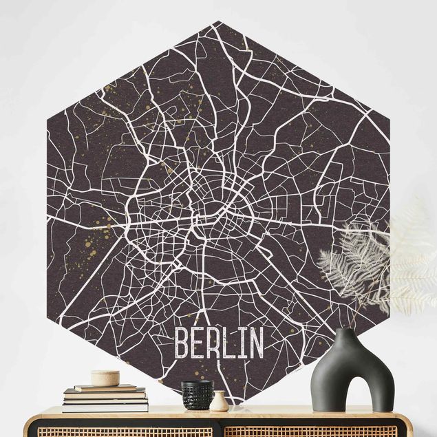 Carta da parati esagonale Mappa della città di Berlino - Retrò
