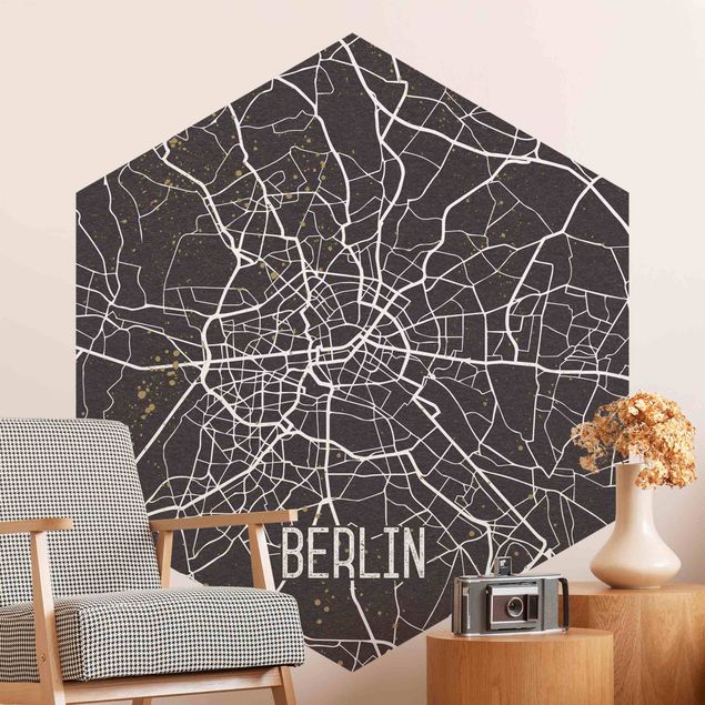 carta da parati grigia camera da letto Mappa della città di Berlino - Retrò