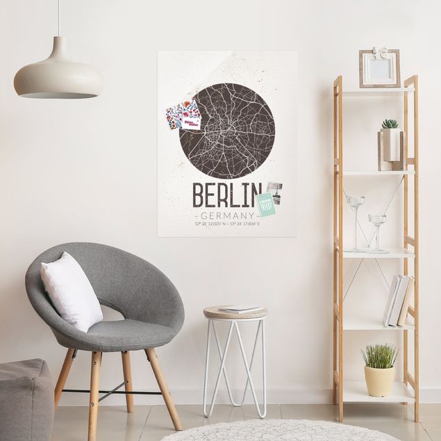 Lavagna magnetica vetro Mappa della città di Berlino - Retrò