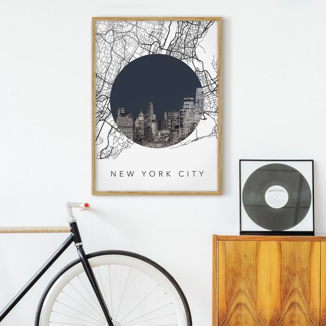 Poster con cornice - Collage mappa di New York City