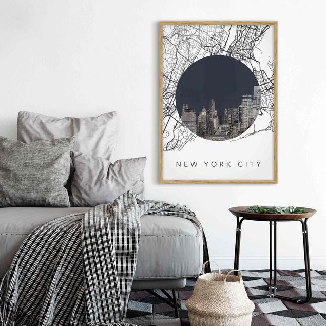 Poster con cornice - Collage mappa di New York City