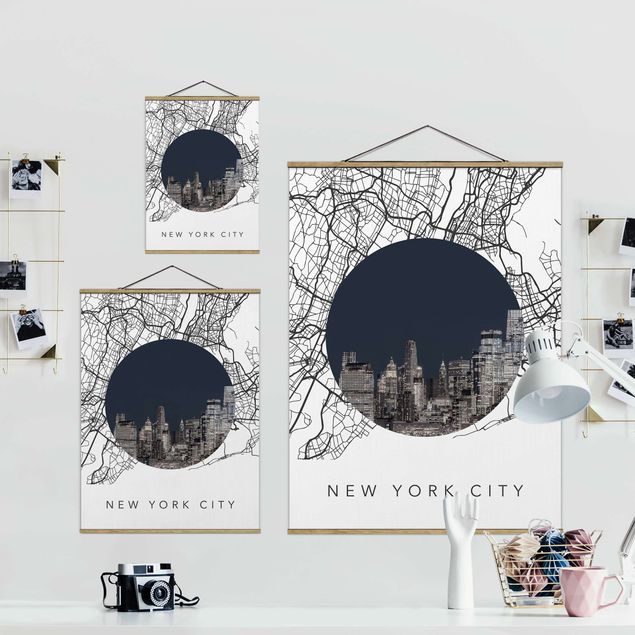 Foto su tessuto da parete con bastone - Collage mappa di New York City - Verticale 3:4