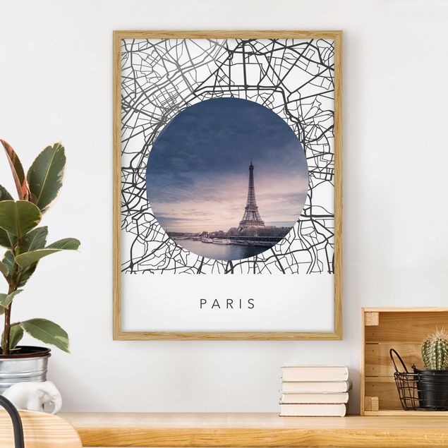 Poster con cornice - Collage mappa di Parigi