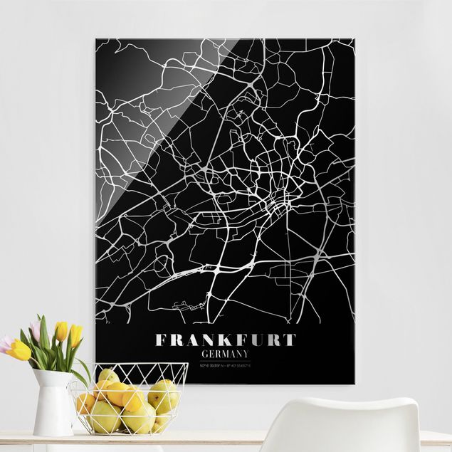 Lavagna magnetica in vetro Mappa della città di Francoforte - Nero classico