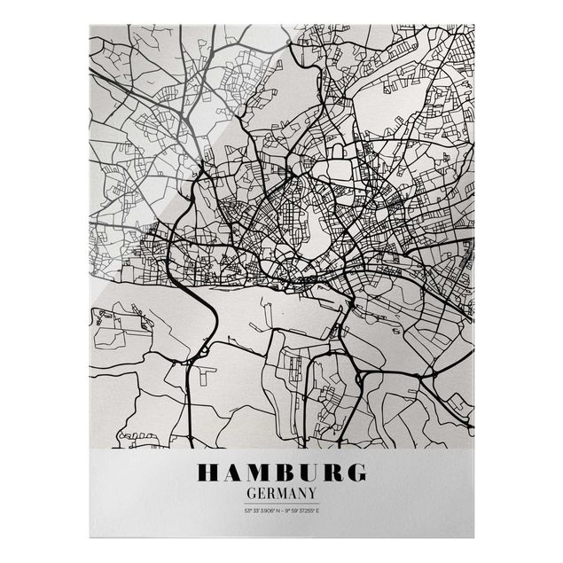 Quadro in vetro - Hamburg City Map - Classic - Verticale 3:4