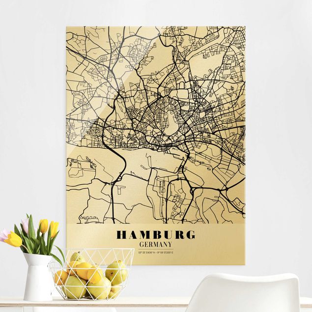 Lavagna magnetica vetro Mappa di Amburgo - Classica