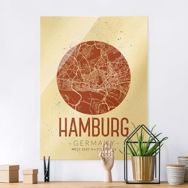 Lavagna magnetica vetro Mappa di Amburgo - Retrò