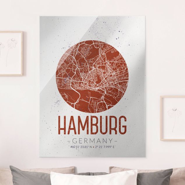 Lavagna magnetica vetro Mappa di Amburgo - Retrò