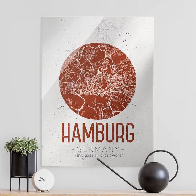 Quadro in vetro - Hamburg City Map - Retro - Verticale 3:4