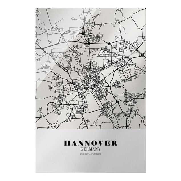 Quadro in vetro - Pianta della città Hannover - Classico - Formato verticale