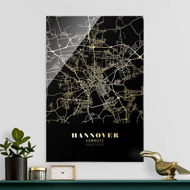 Lavagna magnetica in vetro Mappa di Hannover - Nero classico
