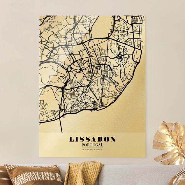 Quadro in vetro - Lisbon City Map - Classic - Verticale 3:4