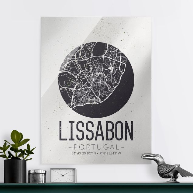 Lavagna magnetica vetro Mappa di Lisbona - Retrò