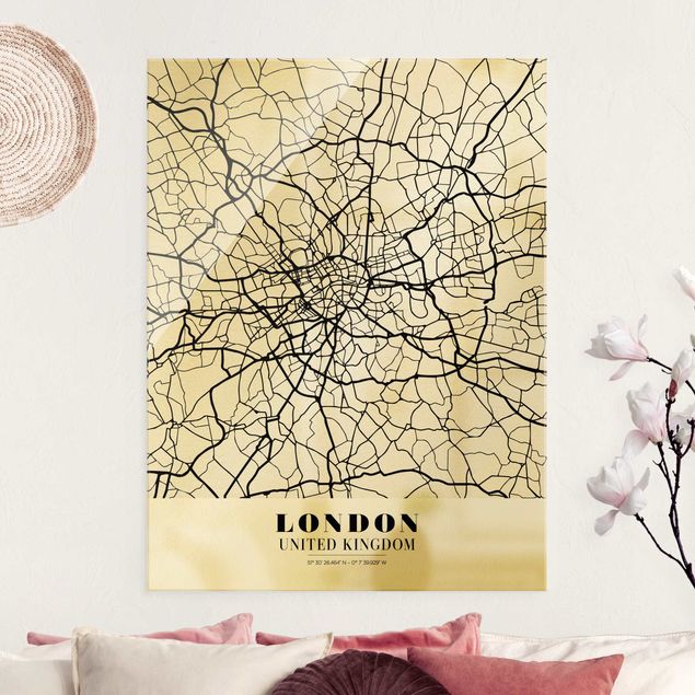 Lavagna magnetica vetro Mappa di Londra - Classica