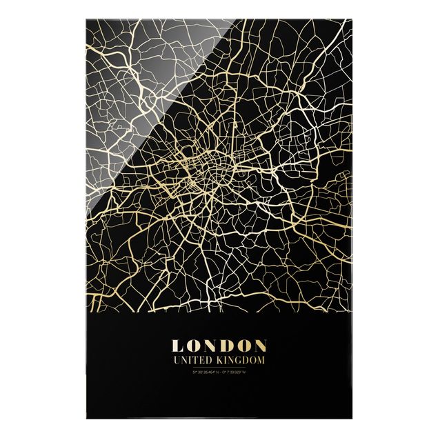 Quadro in vetro - Pianta della città Londra - Classico nero - Formato verticale