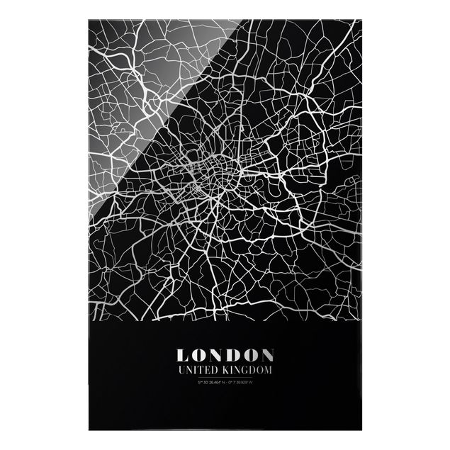 Quadro in vetro - Pianta della città Londra - Classico nero - Formato verticale