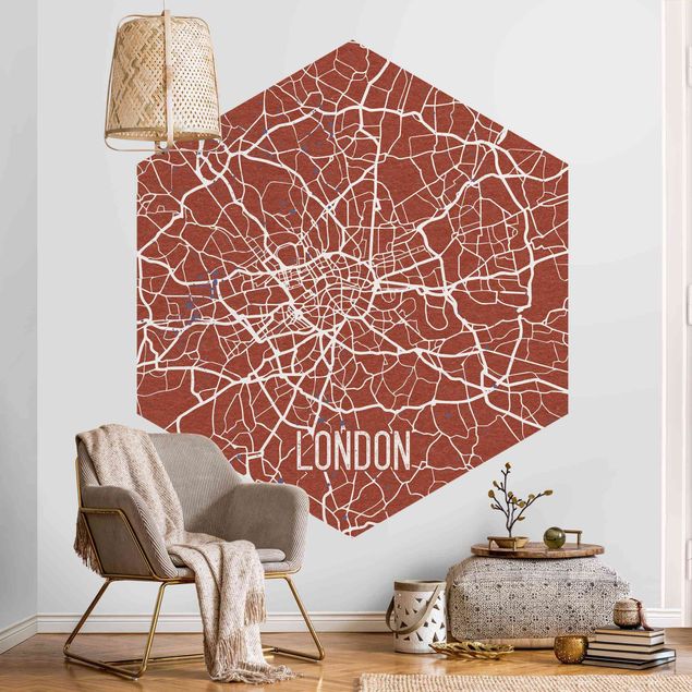 Carta da parati esagonale adesiva con disegni - Mappa di Londra - Rétro