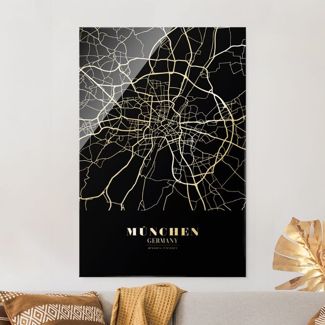 Lavagna magnetica in vetro Mappa di Monaco di Baviera - Nero classico