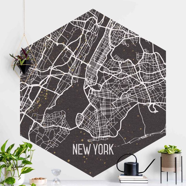 Carta da parati esagonale Mappa della città di New York - Rétro