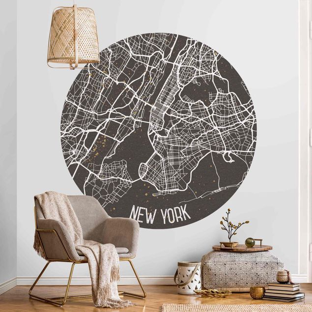 Carta da parati rotonda Mappa della città di New York - Rétro
