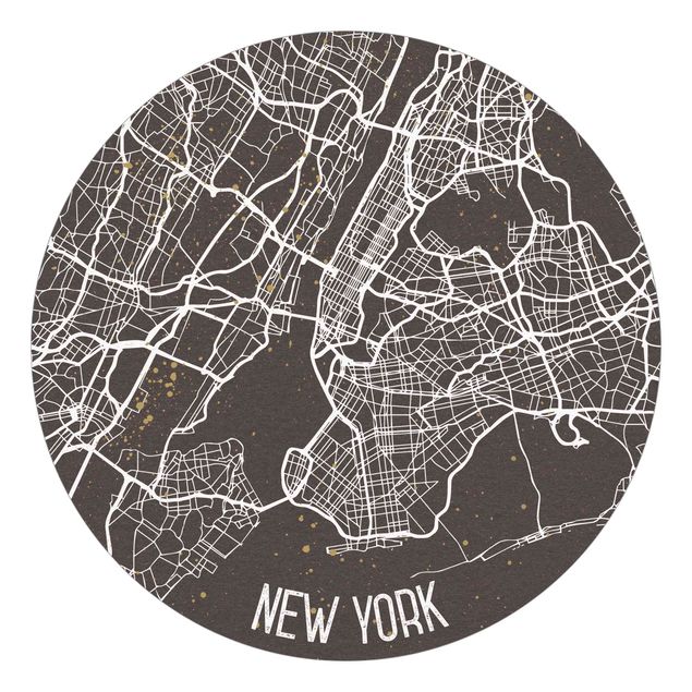 Carta da parati rotonda autoadesiva - Mappa New York- Retro