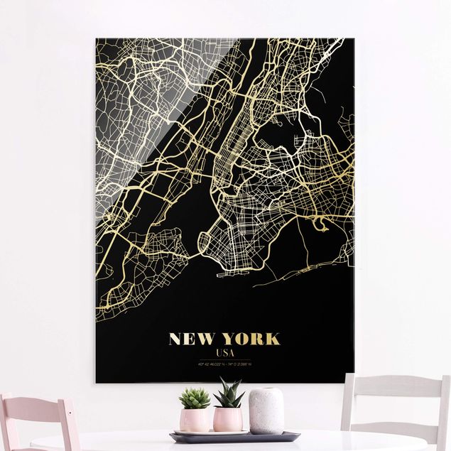 Lavagna magnetica vetro Mappa di New York - Nero classico