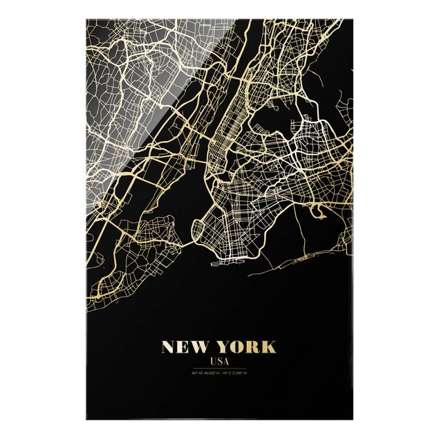 Quadro in vetro - Pianta della città New York - Classico nero - Formato verticale