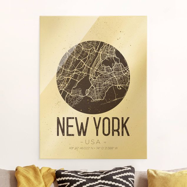 Lavagna magnetica vetro Mappa di New York - Retrò