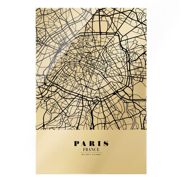 Quadro in vetro - Pianta della città Parigi - Classico - Formato verticale