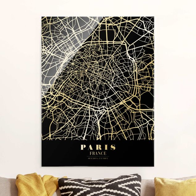 Lavagna magnetica vetro Mappa di Parigi - Nero classico