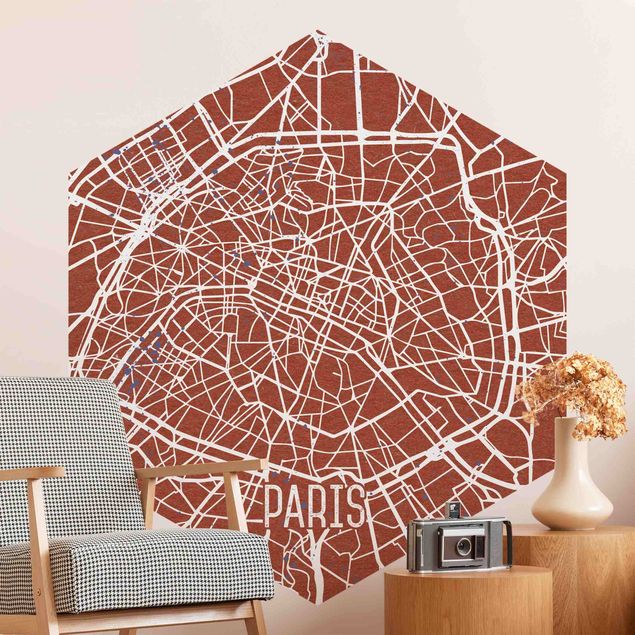 Carta da parati esagonale Mappa della città di Parigi - Retrò