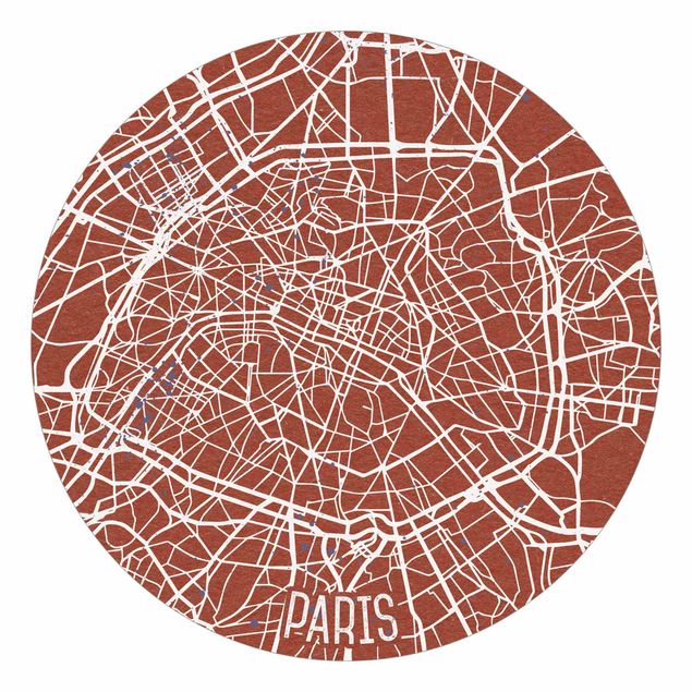 Carta da parati rotonda autoadesiva - Mappa Paris - Retro