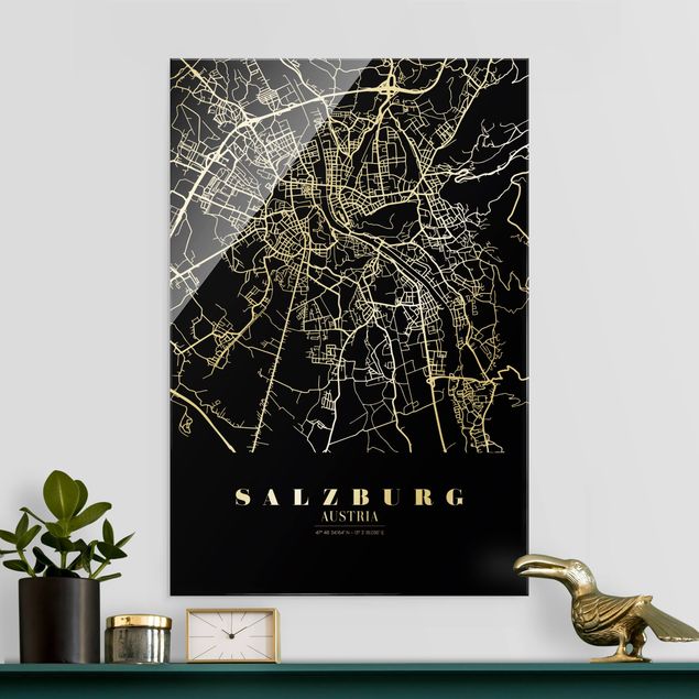 Lavagna magnetica vetro Mappa di Salisburgo - Nero classico