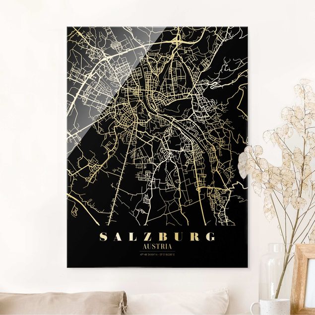 Lavagna magnetica vetro Mappa di Salisburgo - Nero classico