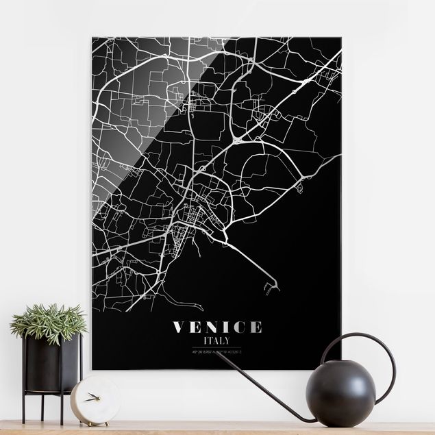 Lavagna magnetica vetro Mappa di Venezia - Nero classico
