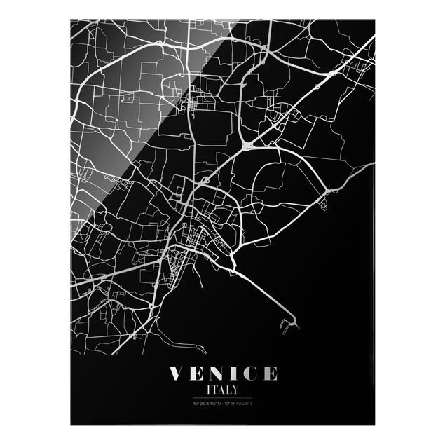 Quadro in vetro - Pianta della città Venezia  - Classico nero - Formato verticale